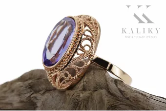 Pierścionek Alexandrite 14k czerwone różowe złoto Vintage unikatowe vrc374r